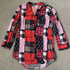 Victoria's Secret Pajamas Womens Small Red Pink Black Plaid Patchwork Nightgown
